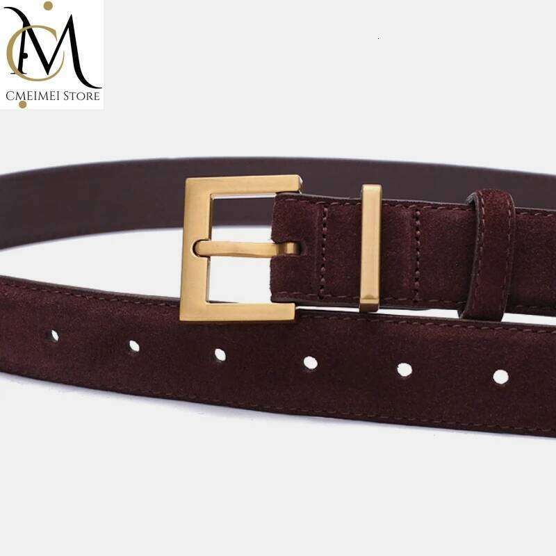Trendy Cowhide Suede Belt for Women Casual Jeans Dress, Genuine Leather Belts with Square Alloy Buckle Waistband Y260225