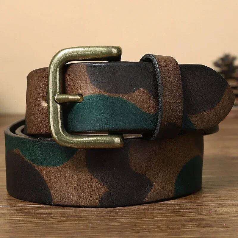 100% Genuine Leather 2025 Men High Quality Camouflage Pure Cowhide Belt Strap Male Luxury Pin Buckle Vintage Jeans Belts Women Y260225