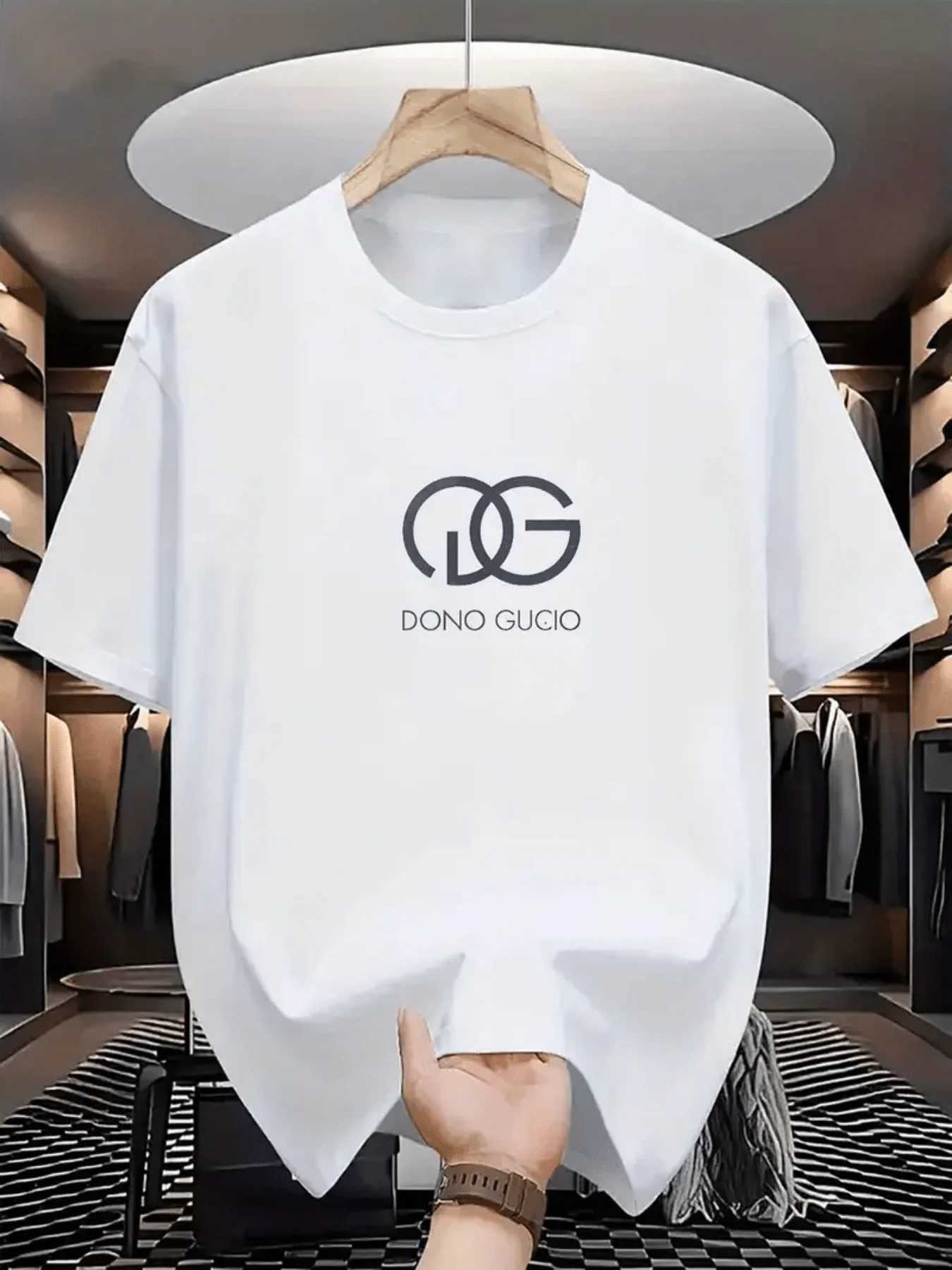 Men's Modern Monogram Print Crew Neck T-Shirt | Premium Cotton Casual Short Sleeve TeeT260225