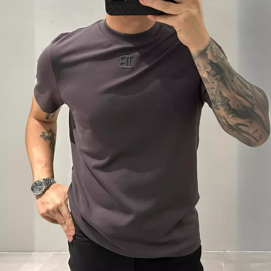 2026 New Design High-quality Embroidery Craft Anti-wrinkle Solid Color Short-sleeved Men's Slim Fit Luxury Basic Shirt Fashion Trend Top