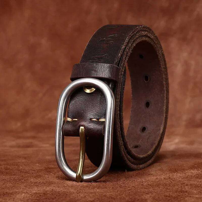 3.3CM Genuine Leather Belt for Men High Quality Stainless Steel Needle Buckle Jeans Cowskin Casual Belts Cowboy Waistband Male Y260225