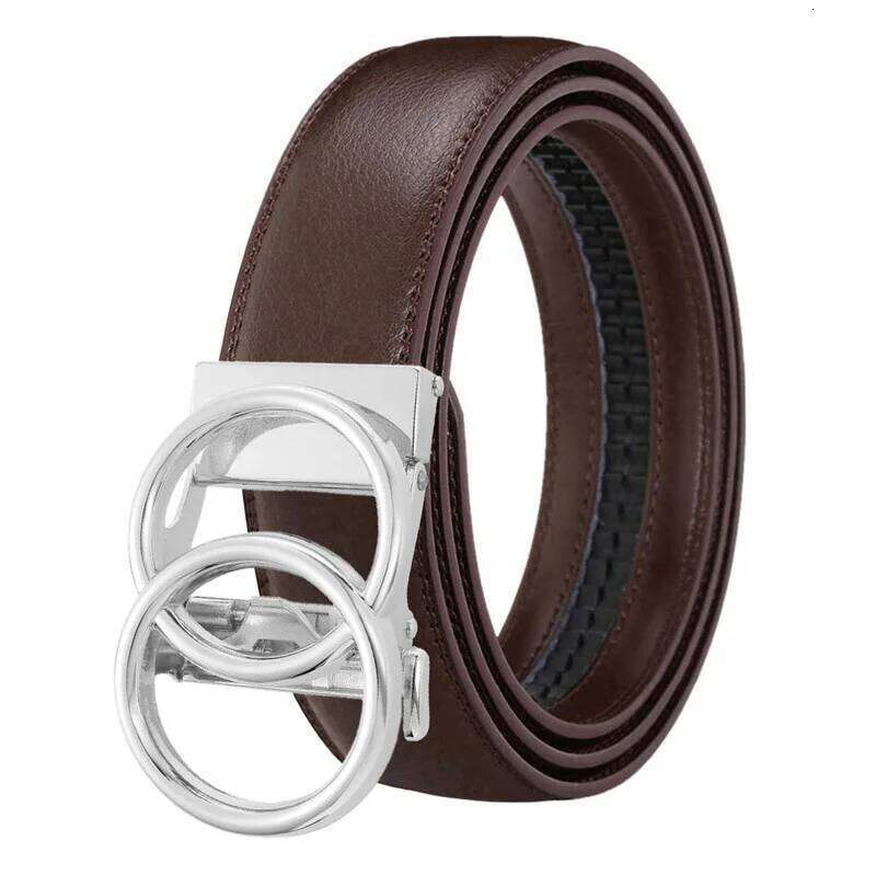 2025 Double Ring Automatic Men's Leather Cowhide Fashionable Simple Gold and Silver Alloy Buckle Belt Y260225