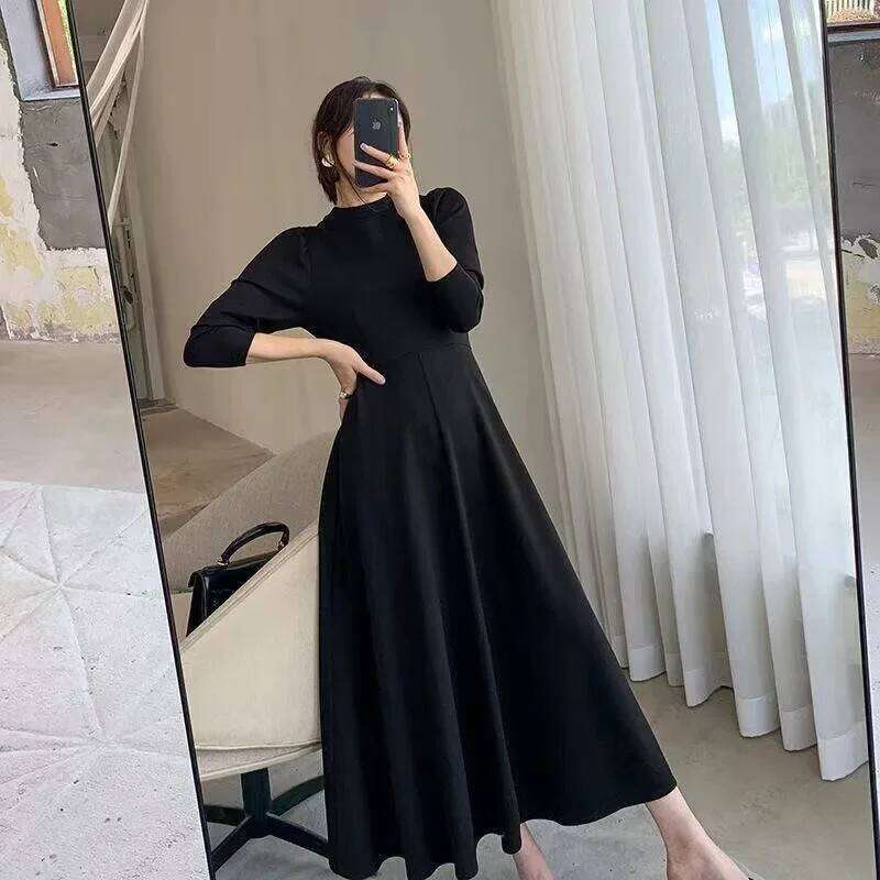 Elegant Fashion Harajuku Slim Fit All Match Women's Clothing Loose Casual Mid Length Skirt Solid Patchwork Long Sleeve Dresses XJ260225