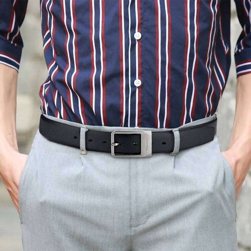 Leather genuine leather pin buckle business casual men's belt trendy young human head layer cowhide pants for men Y260225