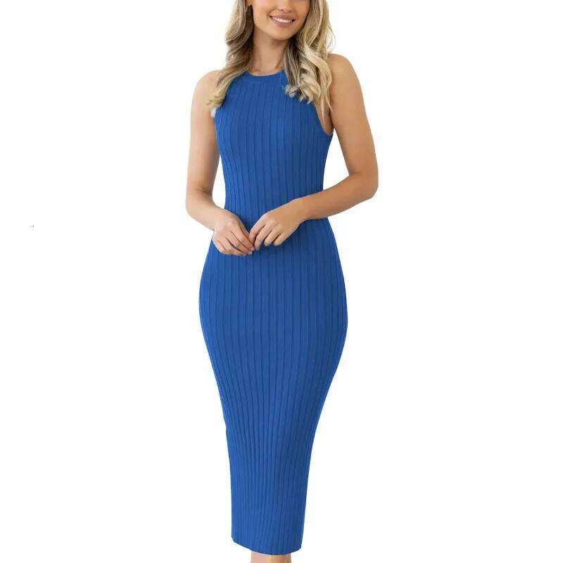 Dresses for Women 2025 Leisure Beach Fashion Sleeveless Round Neck Split Rib Tight Wrap Hip Dress Woman Clothing Vestidos XJ260225