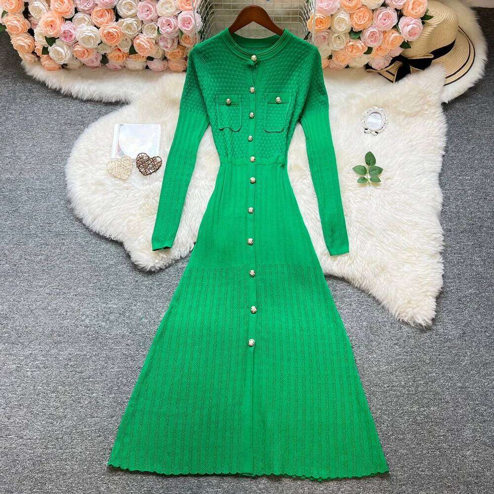 YuooMuoo Women 2025 New Autumn Winter Fashion Long Sleeve Single-breasted A-line Maxi Dress Elegant Office Lady Vestidos XJ260225
