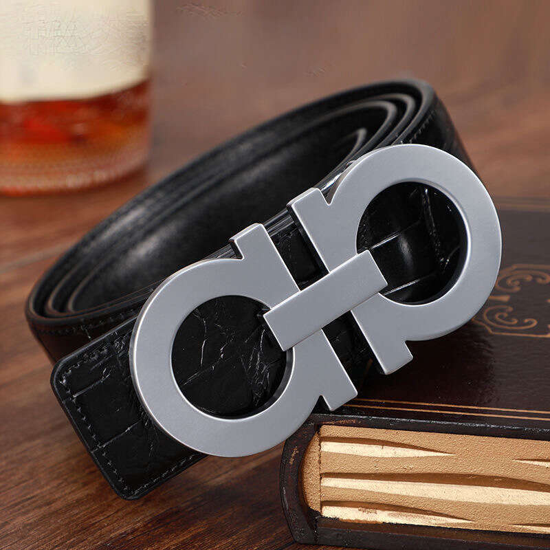 Luxury Belt For Men, Genuine Leather Business Style, Crocodile Pattern Top Layer Cowhide Smooth Buckle Belt,