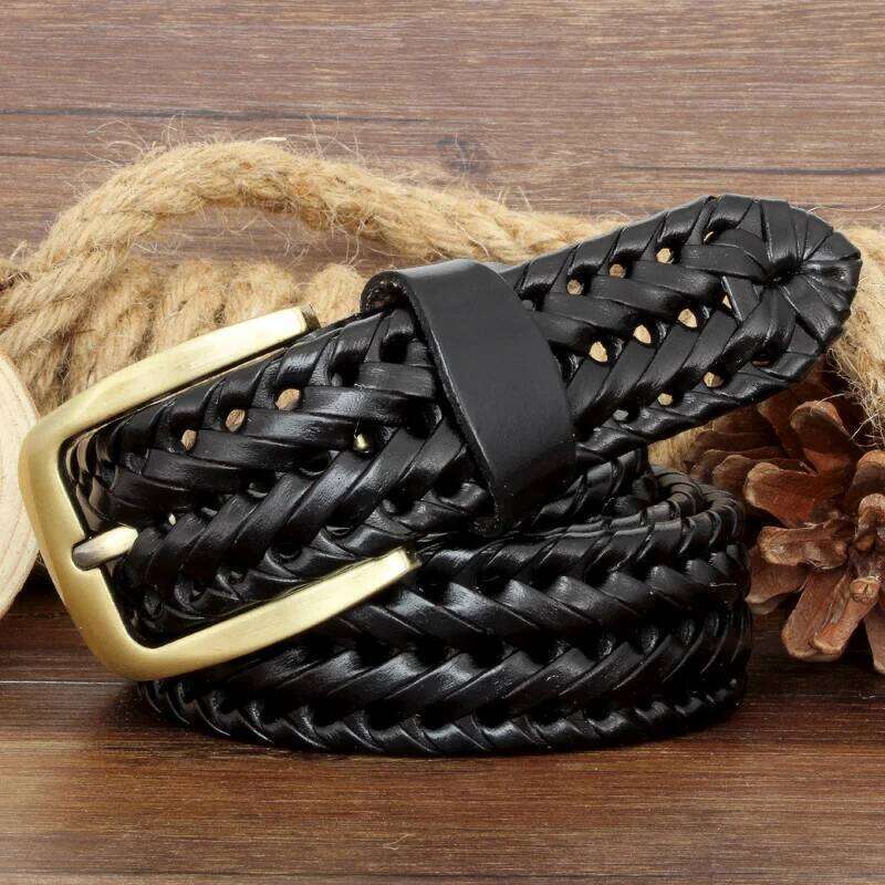 Unisex Men and Women Genuine Leather Female Woven Knitted Quality Belt Male Luxury strap Belts Cummerbund dropshipping Y260225