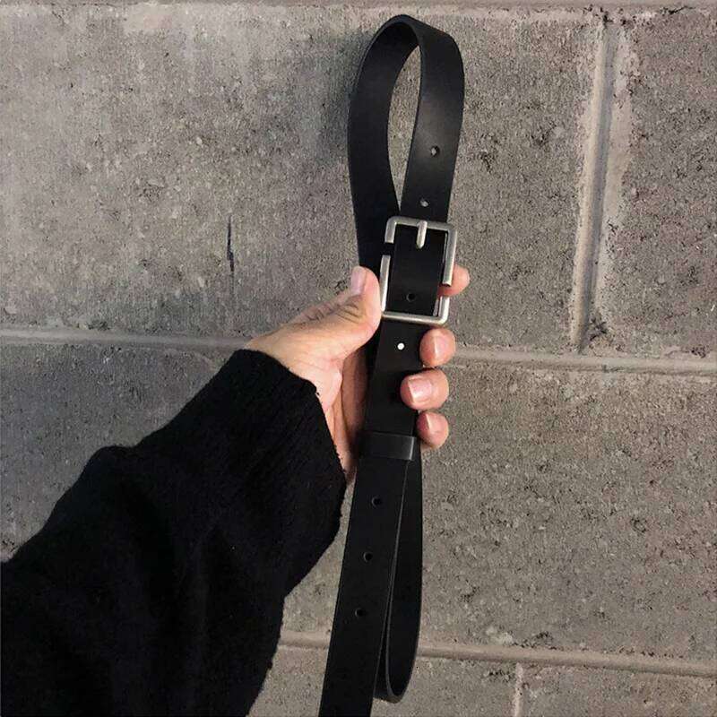 Fashion Teenagers Jeans Chic Geometric Pin Buckle Black Girdle Strap Korean Vintage Waistband For Men Women PU Leather Belt Y260225