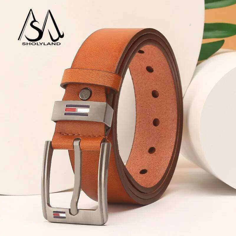 Fashion Korean men's fashion faux leather young pin buckle belt luxury designer Black Brown chain men Y260225