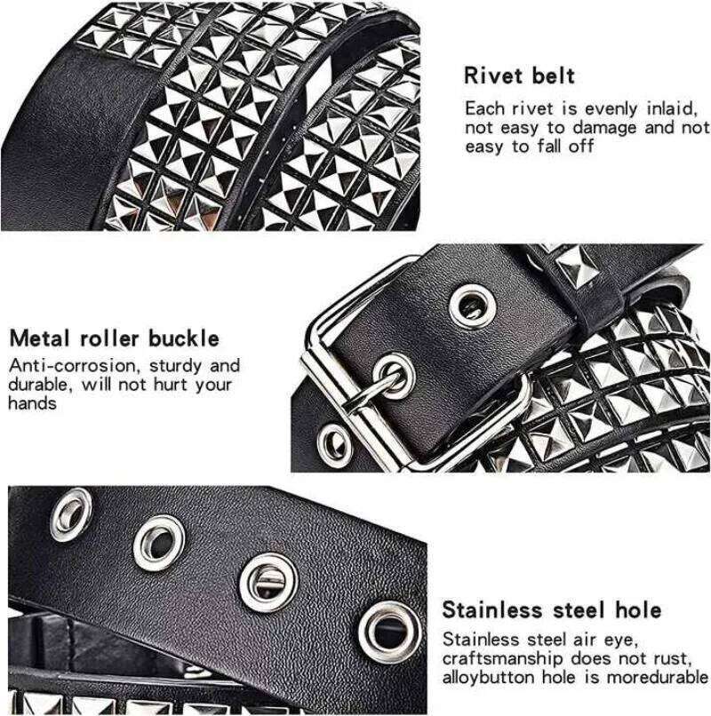 1-10PCS Studded with Metal Pyramid Rivets Punk Hardware Denim Waist Belt for Everyday Style and Casual Wear Y260225
