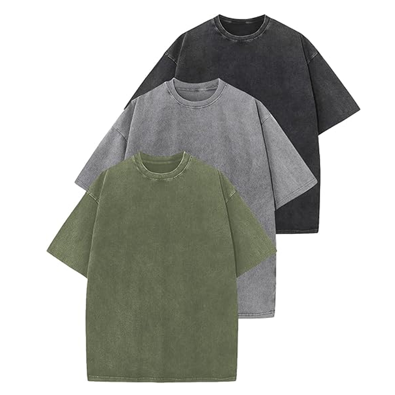 3-piece men's oversized T-shirt retro T-shirt loose short sleeved casual streetwear loose washed unisex top