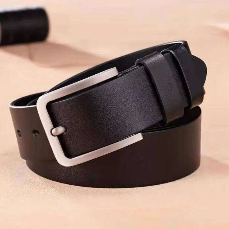 Men's Vintage Casual Black Pin Buckle Student Versatile Leather Wide Belt Y260225