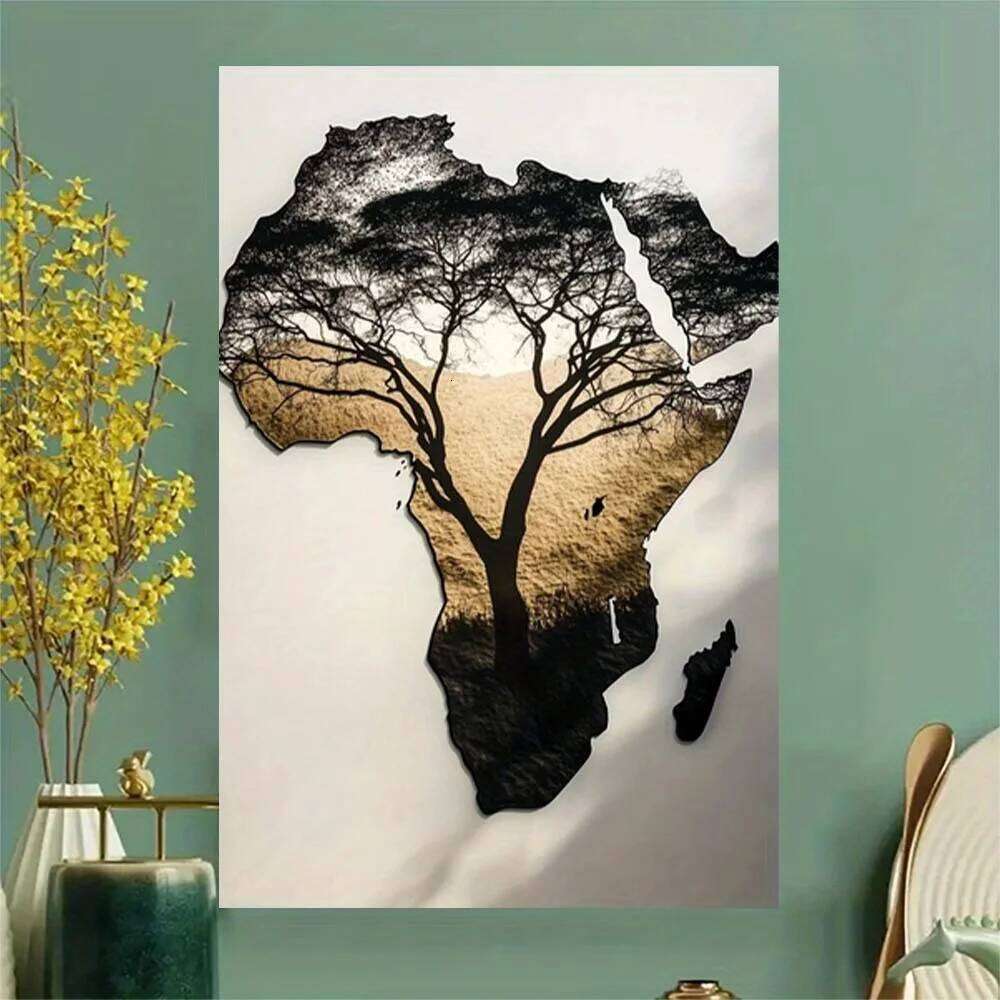 Framless African Tree Wall Art - Unique Silhouette Design with Elephant & Giraffe, Ideal for Living Room, Bedroom, or Cafe Decor 26H0225 - view 3