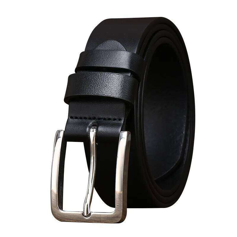 3.3CM Wide Genuine Leather Belt for Men Stainless Steel Buckle Premium Cowhide Classic Smooth Surface Business Formal Dress Y260225