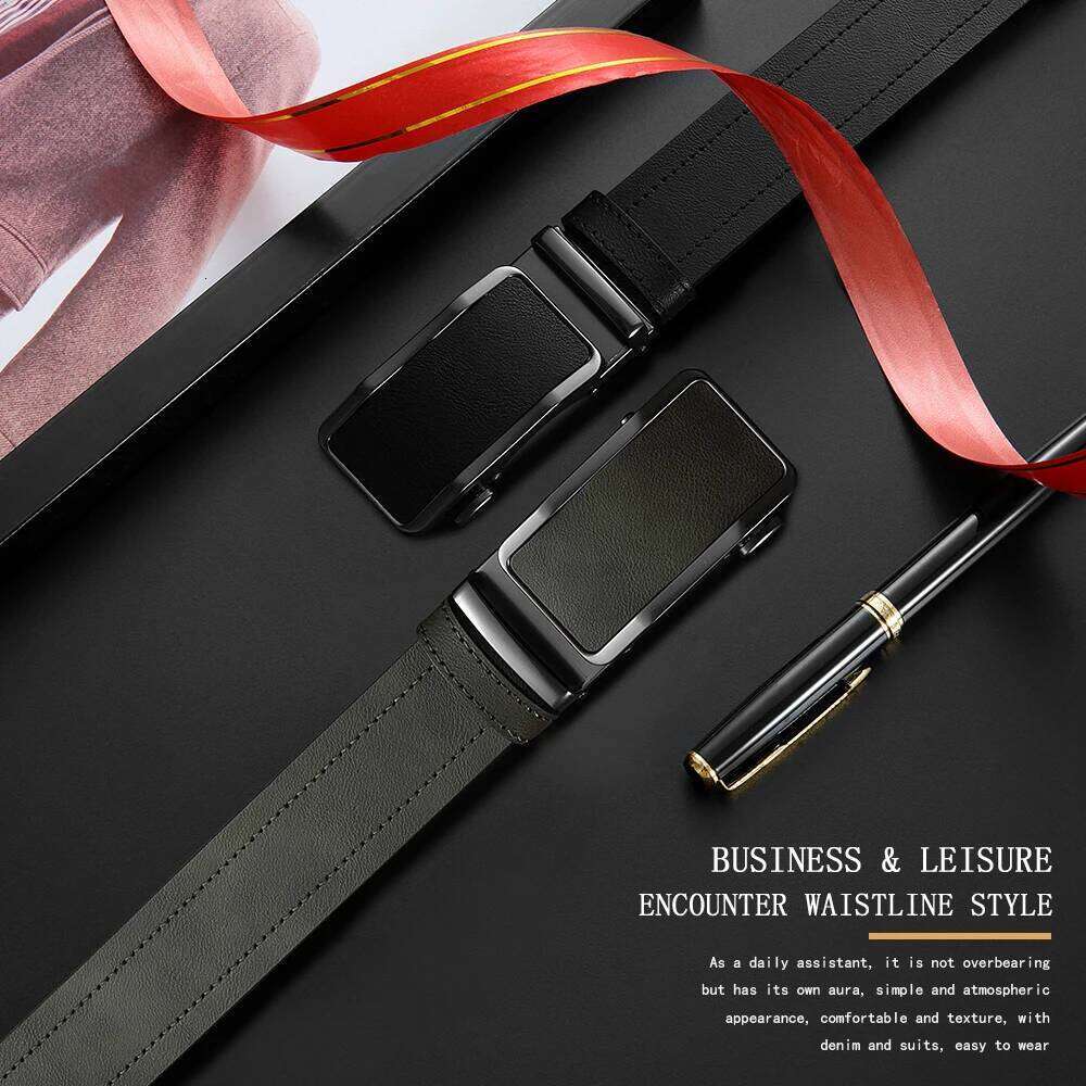 Leather Men's High-quality Business Automatic Buckle Fashionable Ratchet Belt Can Be Adjusted Freely 2PCS Y260225