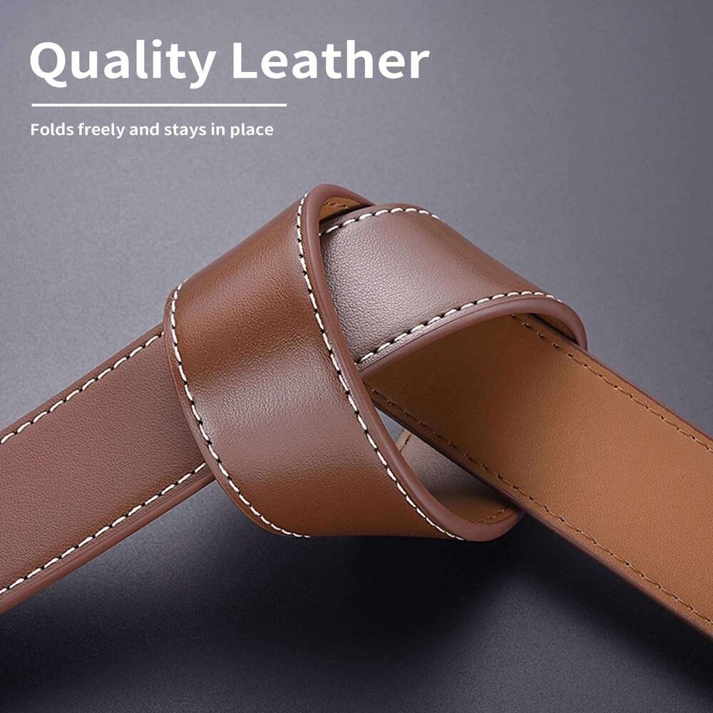 Men's cowhide business casual smooth belt, coffee brown genuine leather automatic blue middle-aged pants belt Y260225