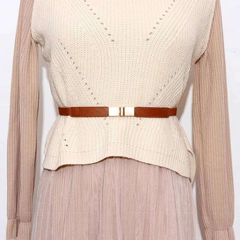 Women's Skinny For Adjustable Thin Waist Dress With Vintage Golden Buckle PU Leather Lady Belt Y260225