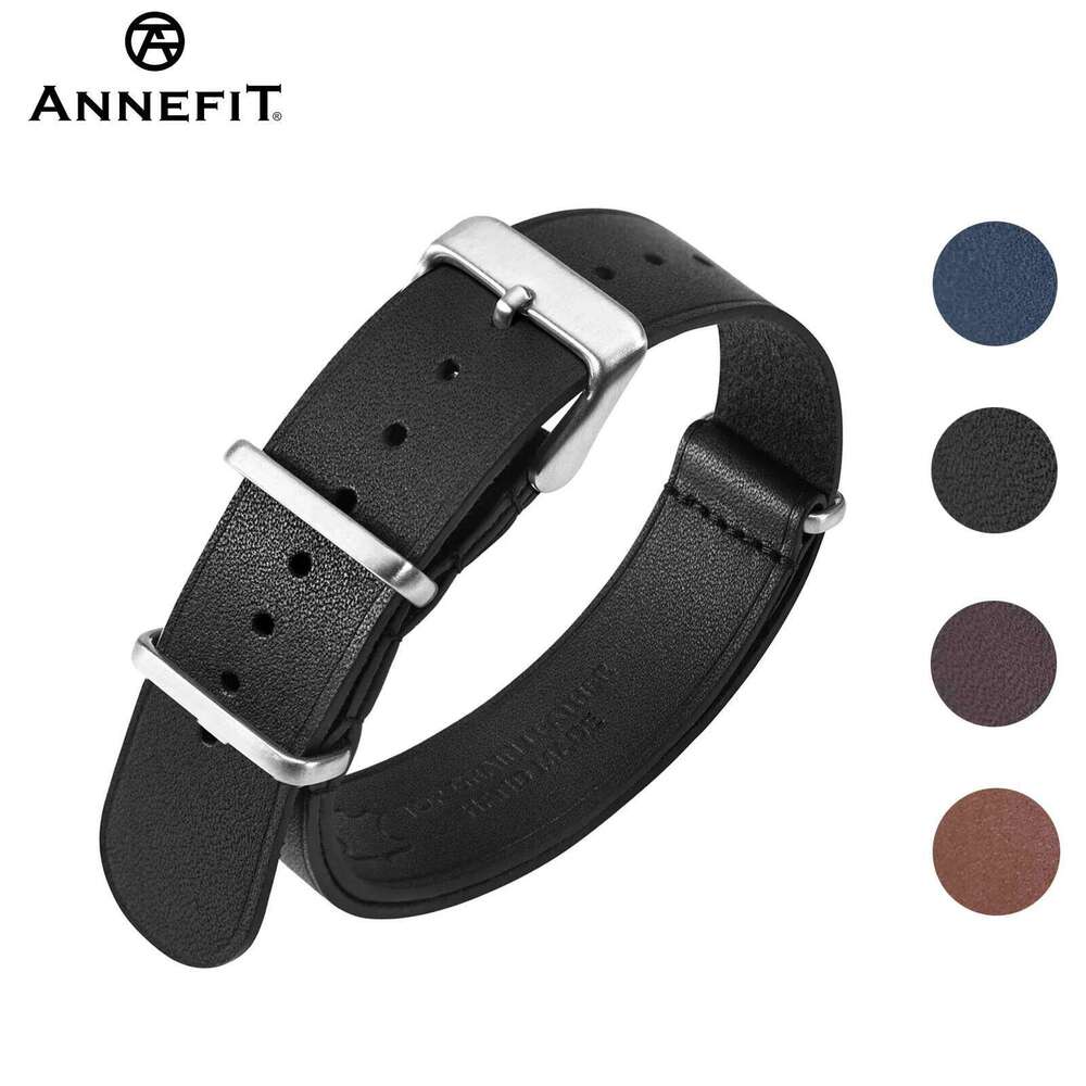 ANNEFIT Leather Band 18mm 20mm 22mm, Genuine Calfskin One-Piece Military Watch Straps for Men and Women Black Brown Blue Y260225