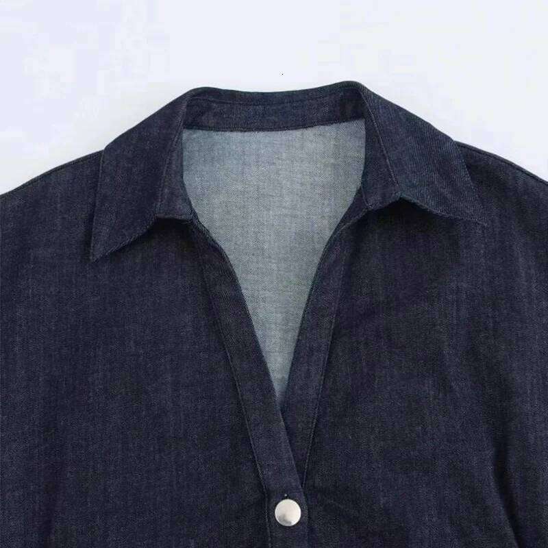 Denim Women's Spring Summer Casual Long Dresses For Women 2026 New Fashion Ruched Short Sleeve Streetwear Midi Dress XJ260225