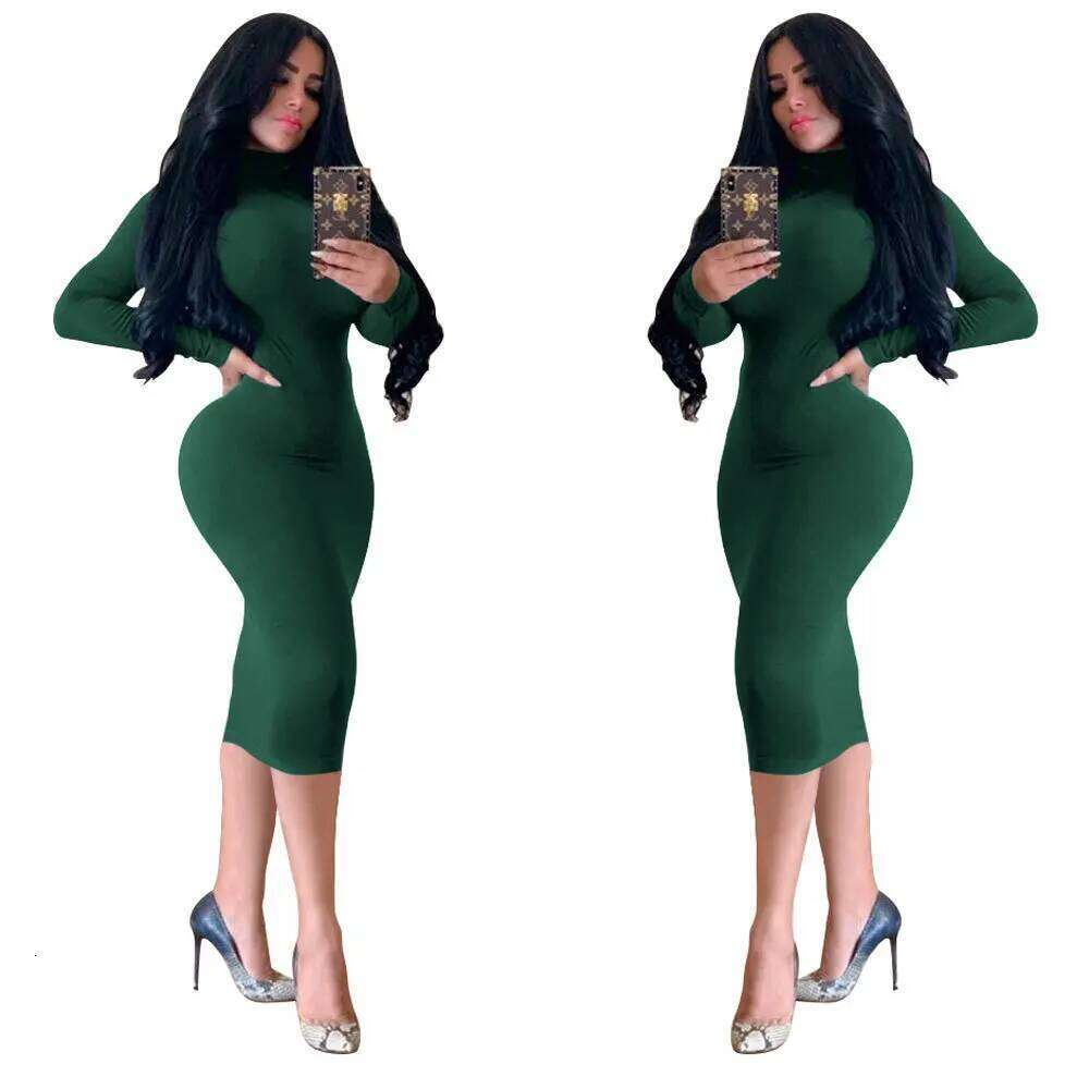 Fashion Solid Color Bodycon Turtleneck Dresses For Women Autumn Winter New Sexy Wrap Hip Slim Elegant Ladies Vestidos Streetwear XJ260225