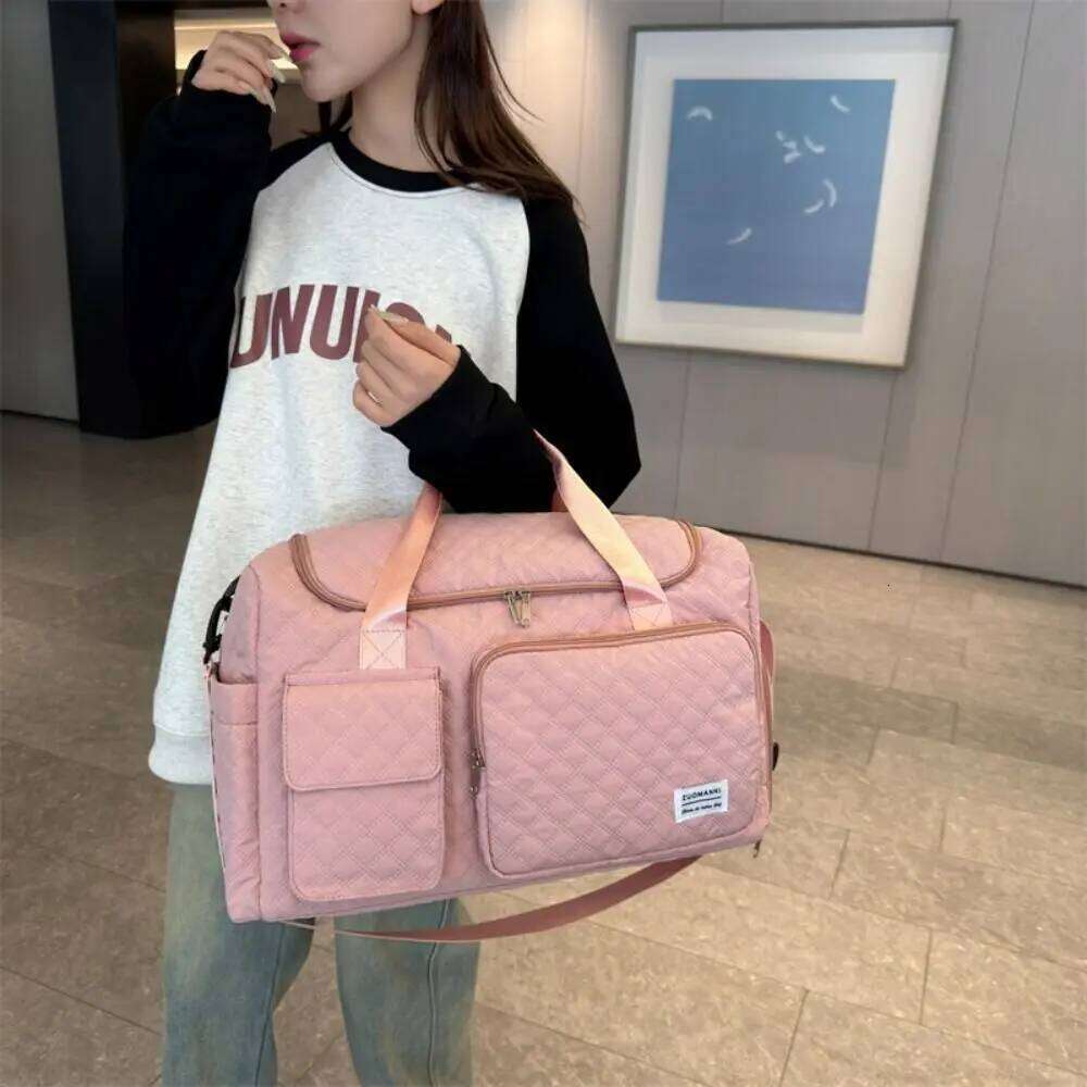 Simple Quilted Travel Duffle Solid Color Wet Dry Separation Luggage Oxford Foldable Sports Tote Bag Ladies Y260225