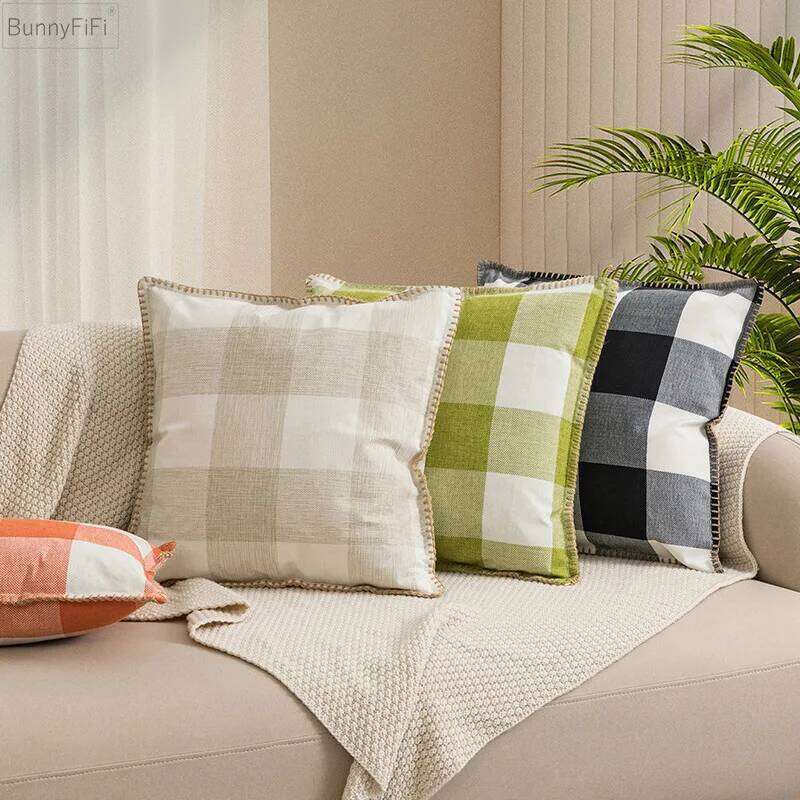 Plaid Cushion Cover for Sofa Faux Linen Black Green Orange Beige 45x45cm 30x50cm 50x50cm Decoration Pillow Case Living Room