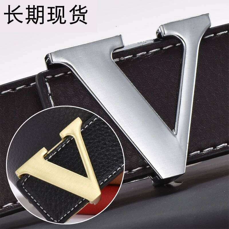 Men's high-end with smooth buckle; Korean style fashion trend letter V belt; men's belt Y260225