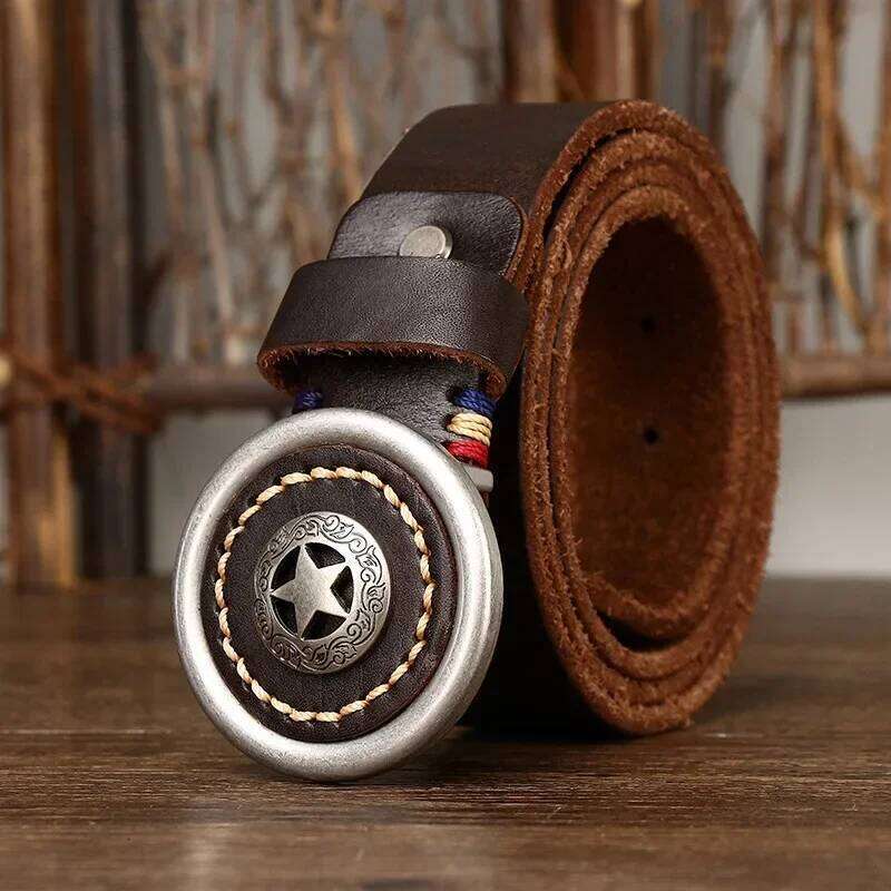 3.8CM Genuine Leather Belts for Men Thickened Head Layer Pure Cowhide Smooth Buckle High Quality Jeans Cowboy Male Belt Luxury Y260225