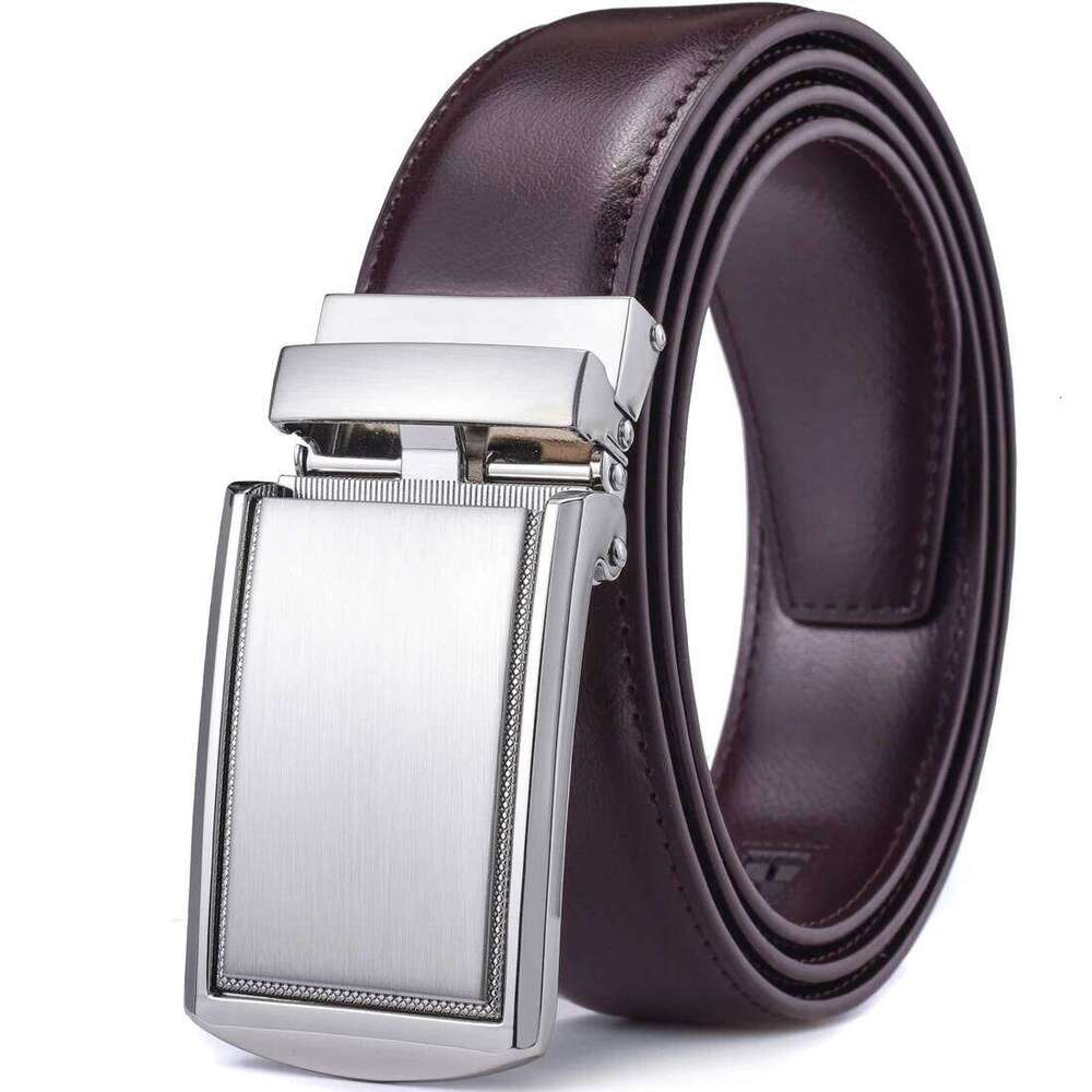 Men's Leather Ratchet Belt with Automatic Buckle 3.5CM Wide Adjustable Dress Y260225