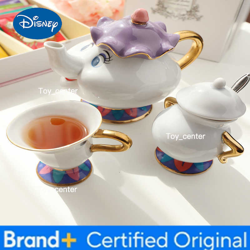 Disney Beauty and The Beast Ceramic Action Figures Chip Mrs Potts Hand-panted Teapot Teacup Set Jar Collection Ornaments Gifts H260225