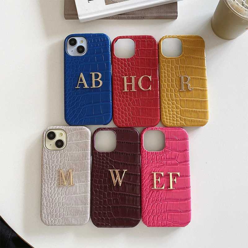 Luxury Crocodile Texture PU Leather Phone Case | Custom Metal Letter Red CoverT260225