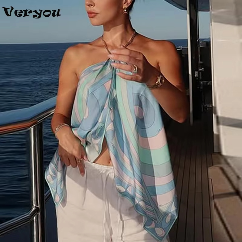 Fashion Halter Printed Vest Women Tank Tops Sleeveless Women T-Shirts Lady Beach Holiday Tops Fashion Shirt