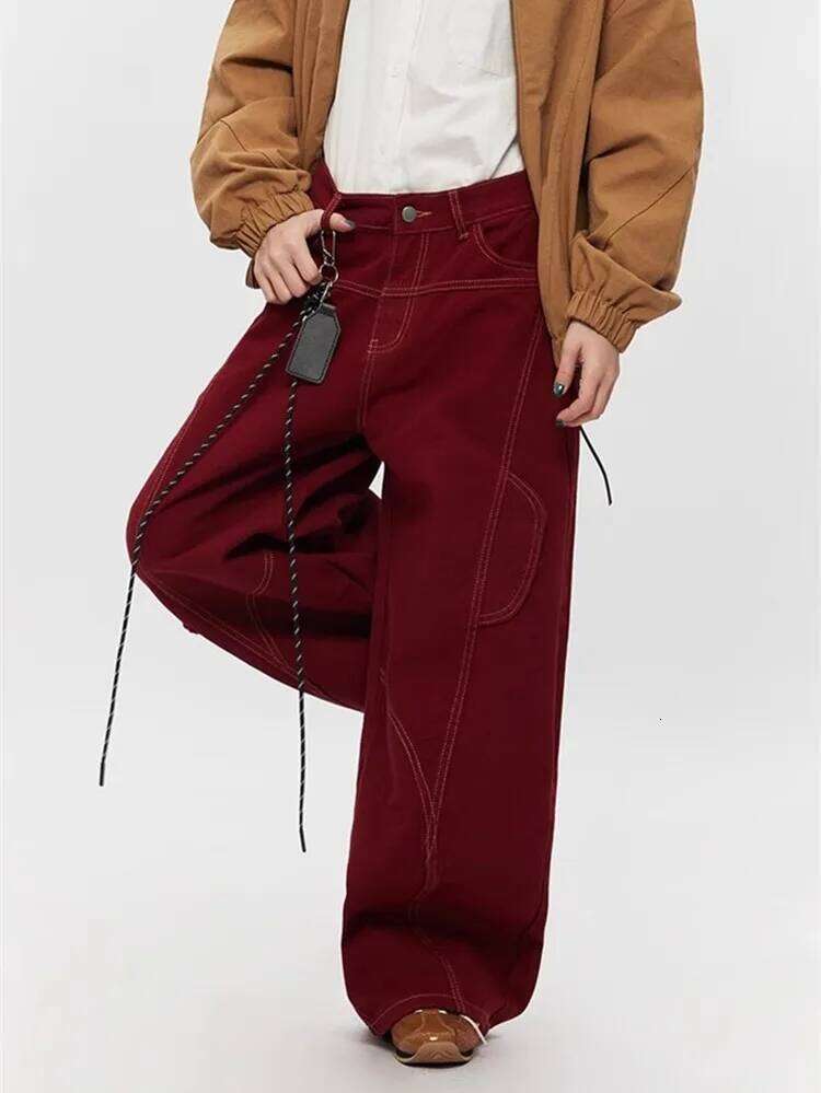2026 New 2025 Cyber Y2K Fashion Red Patchwork Baggy Cargo Jeans Pants For Men Designer Clothes Wide Leg Women Denim Trousers Ropa Hombre Q260225
