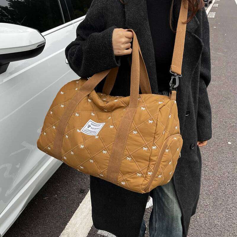 Bow Large Capacity Waterproof Tote Handbag Travel Duffle Women Yoga Fitness Sport Bags with Shoe Compartment Y260225