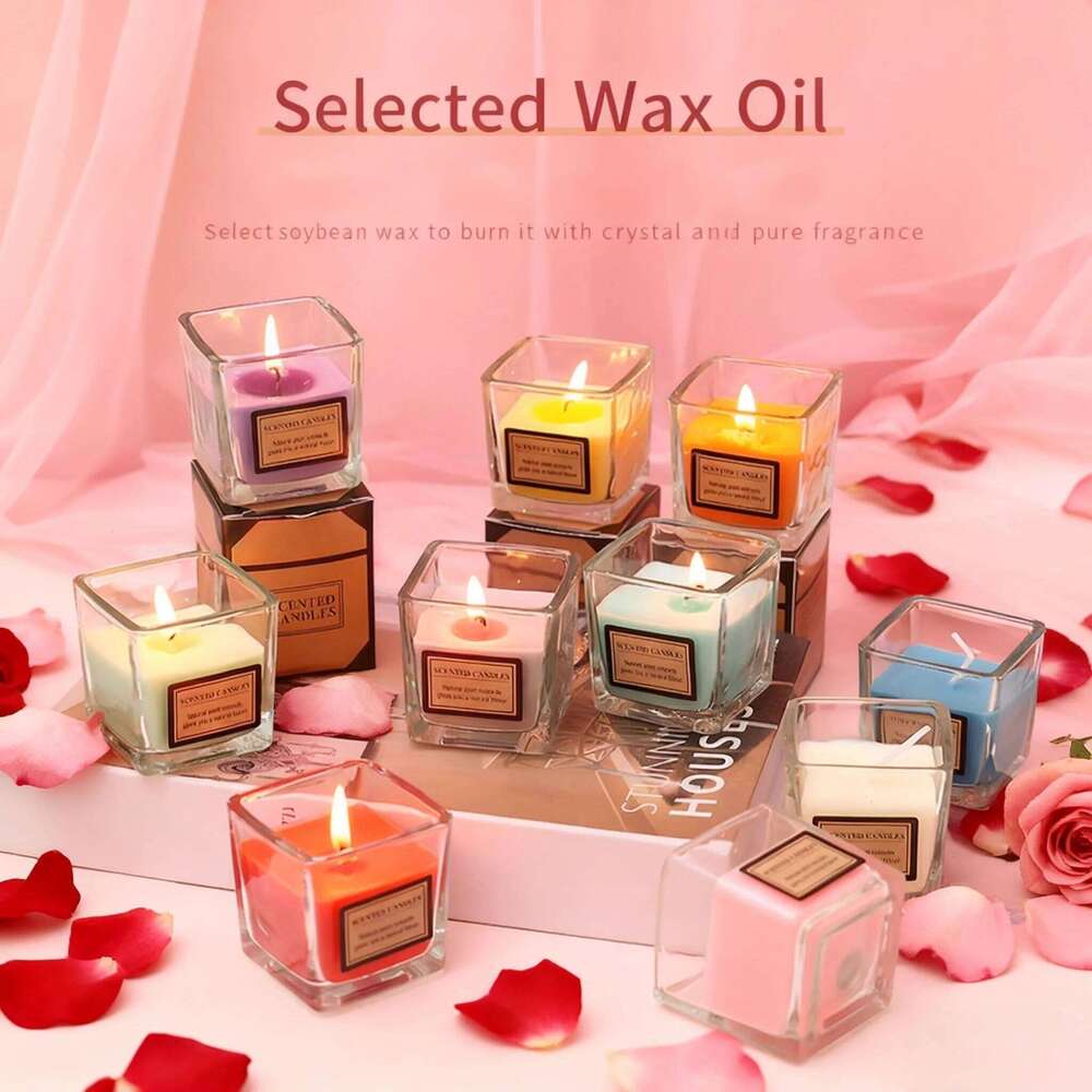 Candy-Colored Internet-Famous Glass Small Square Cup Candle, Bedroom Home Incense Decoration, Fresh And Light Scented H260225