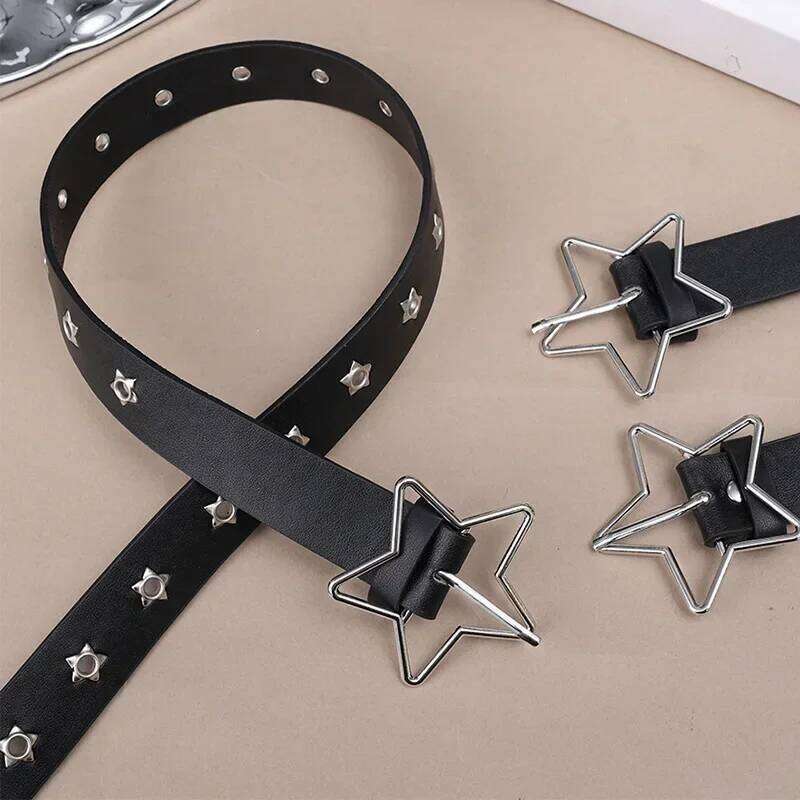 Star Eye Rivet Goth Double Pin Buckle Man/woman Fashion Casual Punk Style Pu Leather Waistband for Jeans Y2K Belt Y260225