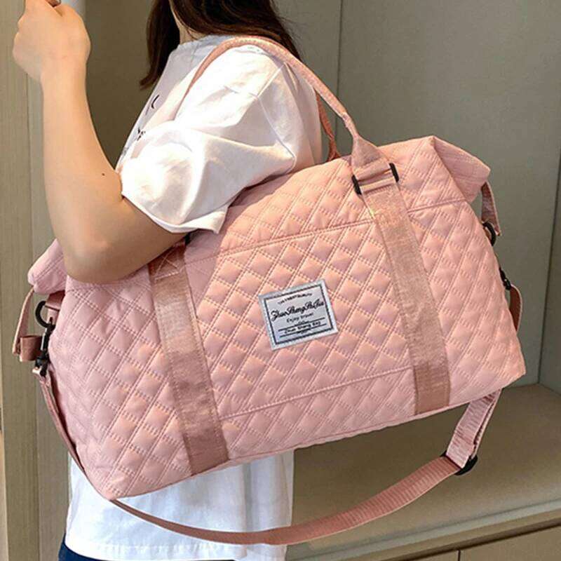Trend Leisure Travel Handbag Large-capacity Waterproof Sports Fitness Bags Diamond Grid Pattern Women's Duffel Bag Totes Y260225