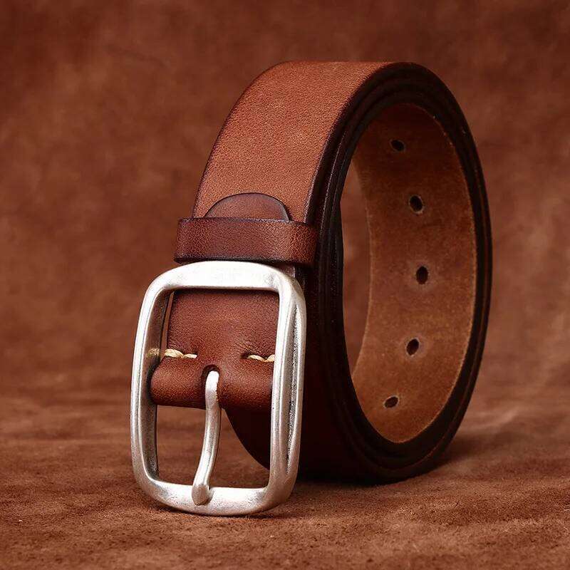 3.8 CM Pure Cowhide Genuine Leather for Men's High Quality Jeans Silver Plated Steel Buckle Belts Cowboy Waistband Male Cintos Y260225
