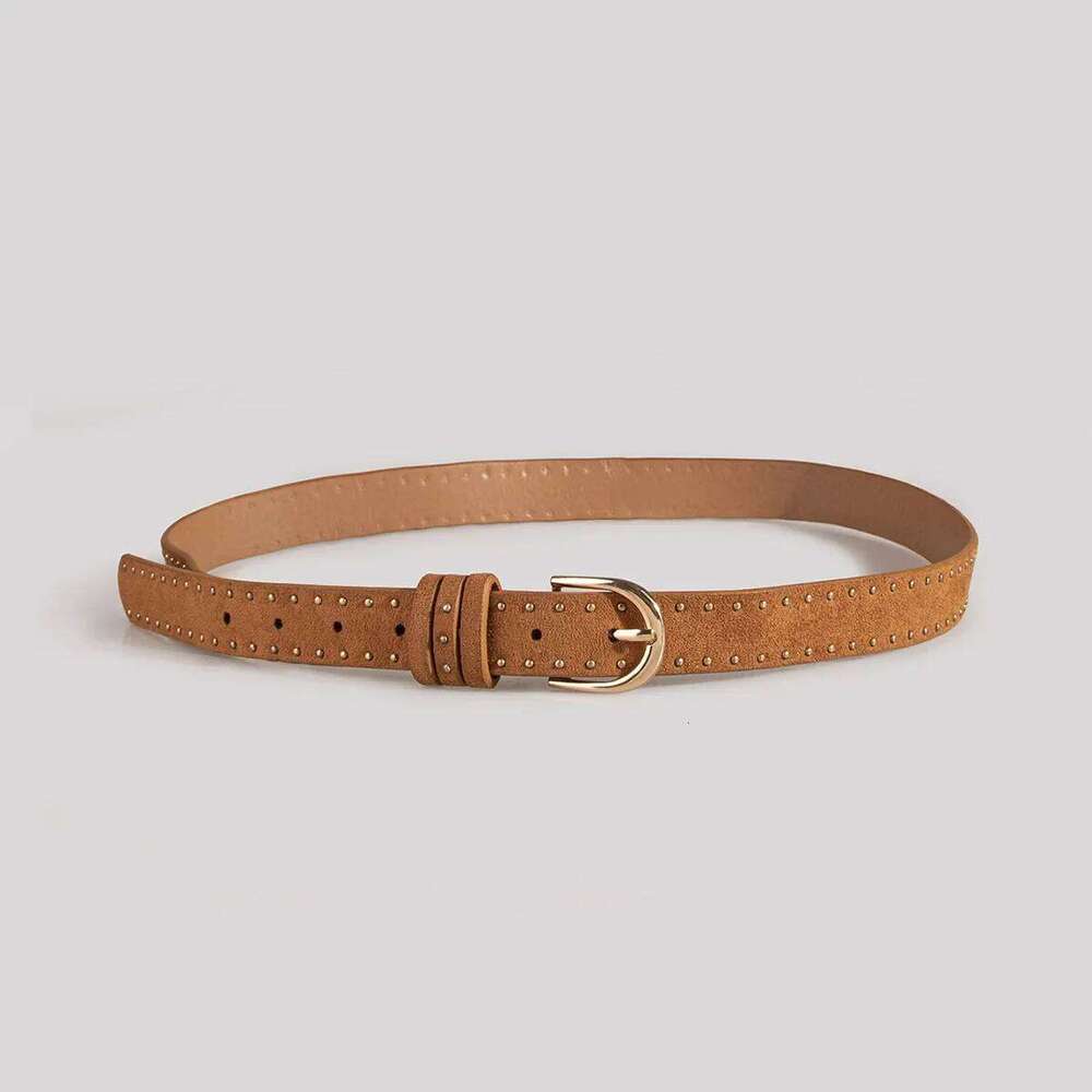 1pc Women Mulberry Color Suede With Rivets Western Style Cowgirl Belt Fashionable Decorative Accessory Y260225