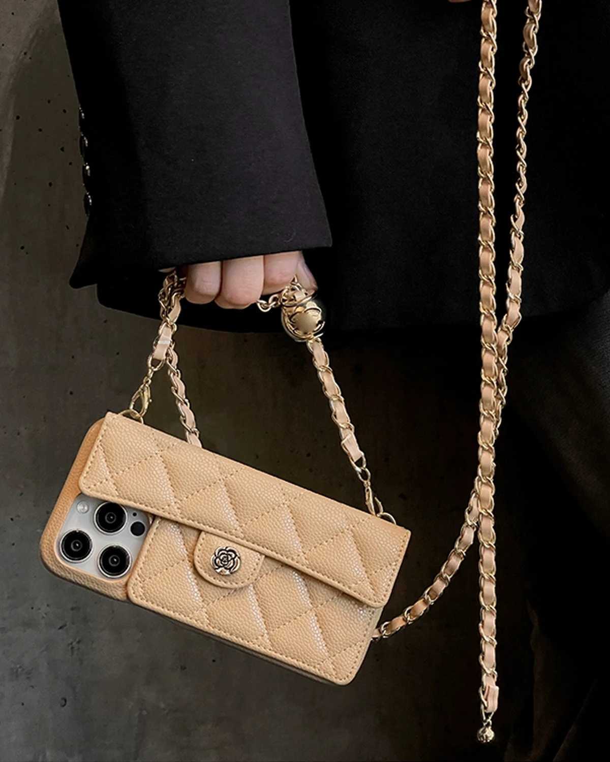 Quilted Phone Crossbody Bag with Adjustable Metal Ball Chain - All-Inclusive Protective Case with Card Holder for Women Daily UseT260225