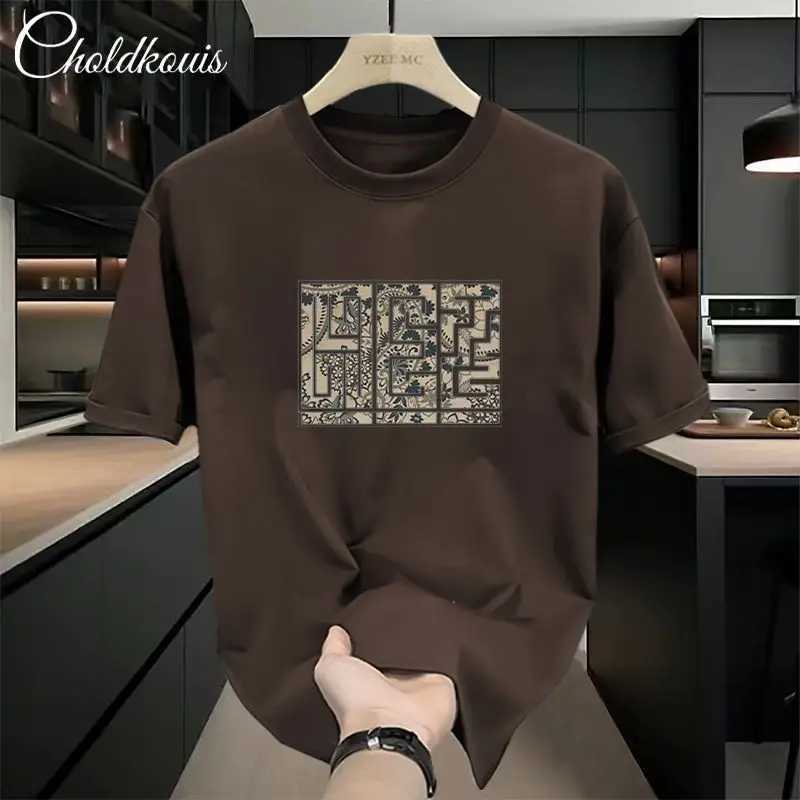 2026 New Summer Men's 200g Cotton T-shirt - Luxury Casual Loose Fit O-Neck Printed Short SleeveT260225