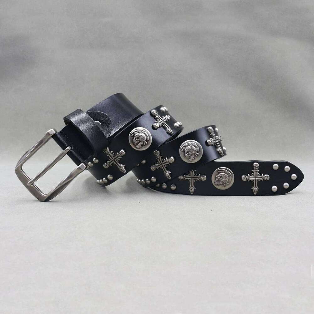 NEW Metal Cowboy Genuine Leather Cowskin Men Belt Punk Rivet Jeans Belts For WOMEN Ceinture Homme Cinturones Hombre Y260225