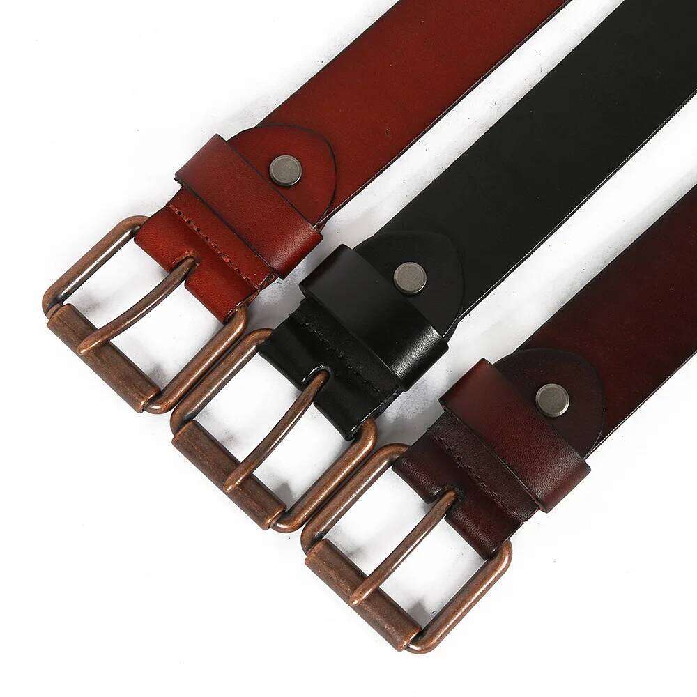3.8CM Heavy Metal Rivet Plate Cowboy Genuine Leather Jeans Belts For Vintage Punk Men Belt Ceinture Homme Male Strap Y260225