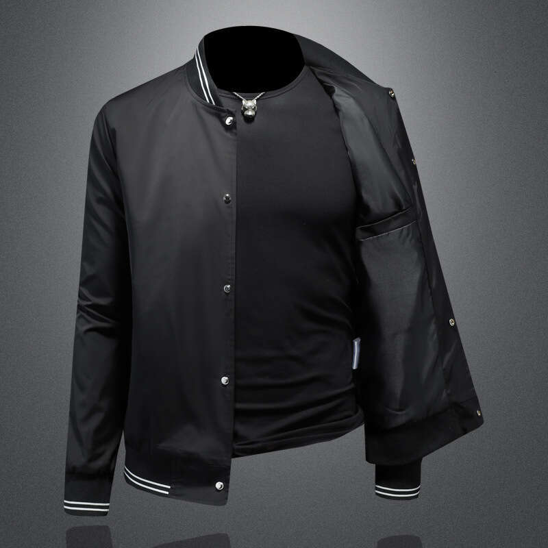 New Spring And Autumn Baseball Collar Jacket For Men, Versatile Casual Trendy Fashion Slim Fit Solid Color Coat Jk9073