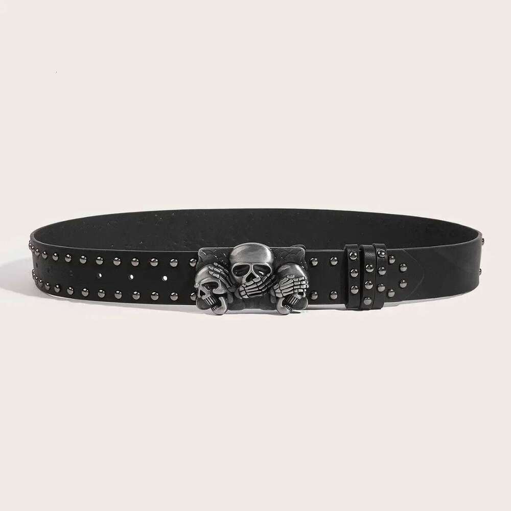 Women's Punk Skull Harajuku Gothic Y2K Rivets Skeleton Hand Decoration Men Girls Leather Belt Halloween Accessories Y260225