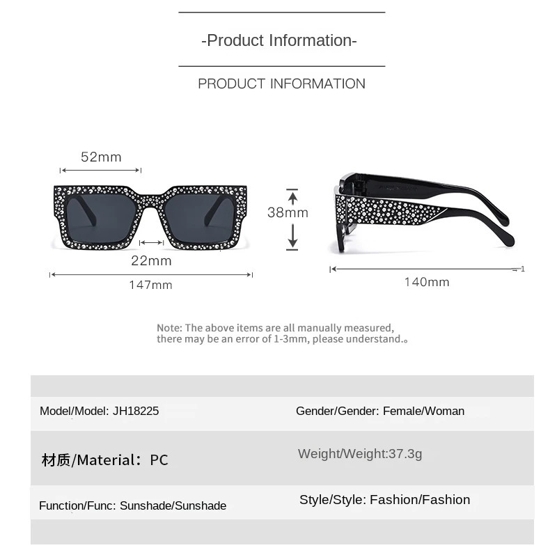 Square Sunglasse Men Fashion Diamond Rectangle Glitter Sun Glasses UV400 Shades Eyeglasses 260129