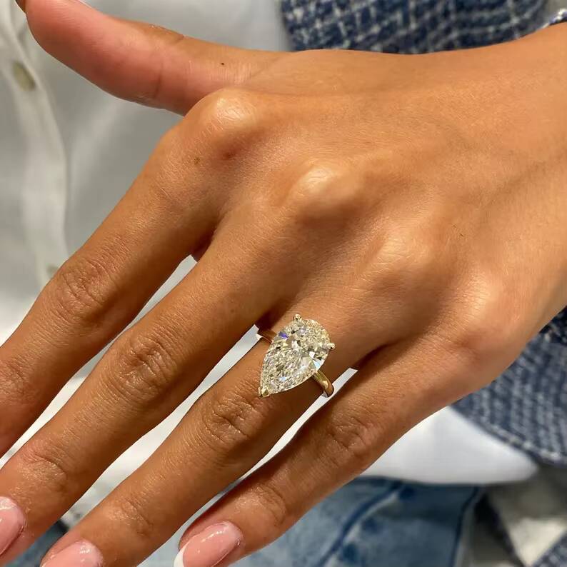 Sparkling 5 Ct Pear Cut Lab Diamond Solitaire Ring Certified D/VVS1 Prong Set Solid 14k Gold Diamond Engagement Rings