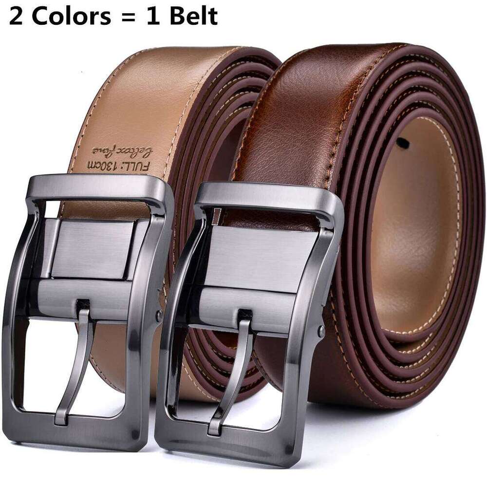 1Pcs Men's Reversible Classic Dress Belt Leather Rotating Buckle Two In One Y260225