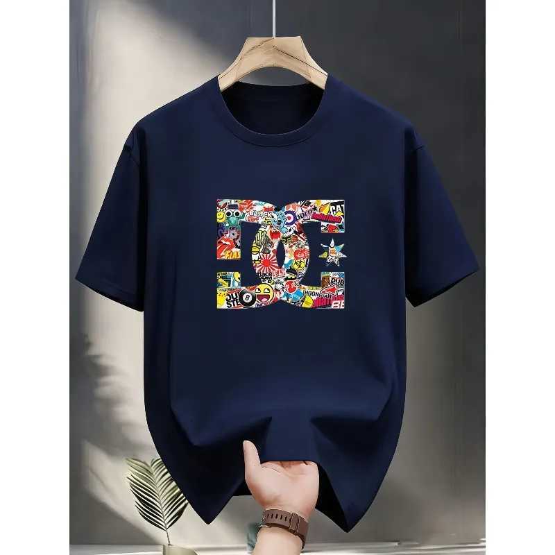 2025 Men's & Women's Sticker Collage Letter T-shirt Summer Casual Crew Neck TeeT260225